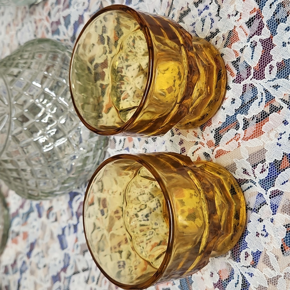 Vintage Anchor Hocking "Georgian" pattern Amber Tumbler Glasses